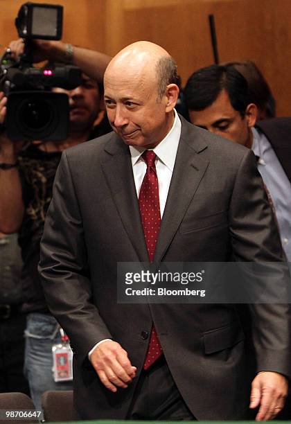 Lloyd C. Blankfein, chairman and chief executive officer of Goldman Sachs Group Inc., arrives for a Senate Homeland Security and Governmental Affairs...