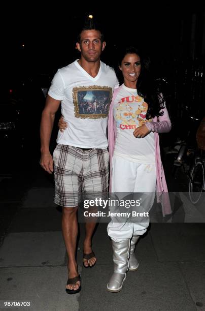 Katie Price and Alex Reid are sighted leaving a private residence in London on April 27, 2010 in London, England.