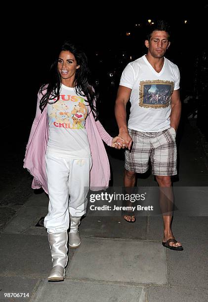 Katie Price and Alex Reid are sighted leaving a private residence in London on April 27, 2010 in London, England.