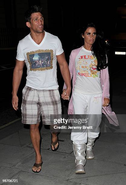 Katie Price and Alex Reid are sighted leaving a private residence in London on April 27, 2010 in London, England.