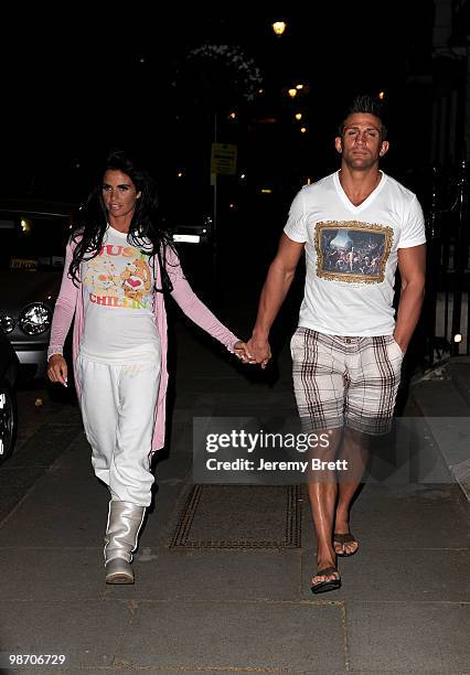 Katie Price and Alex Reid are sighted leaving a private residence in London on April 27, 2010 in London, England.