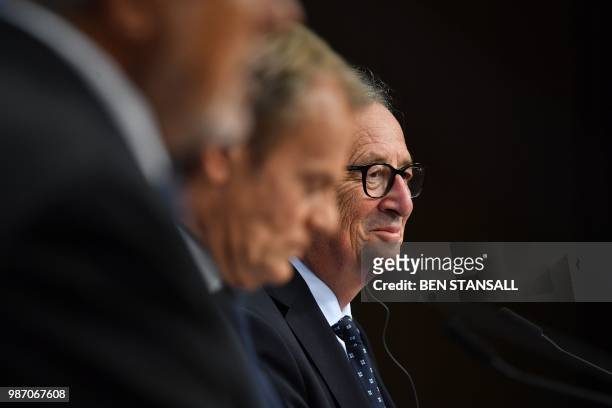 President of the European Commission Jean-Claude Juncker looks on as he gives a joint press conference with Bulgaria's Prime Minister and European...