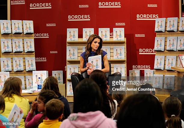 Her Majesty Queen Rania Al Abdullah of Jordan reads her new book "The Sandwich Swap" to local school children at Borders Books & Music, Columbus...