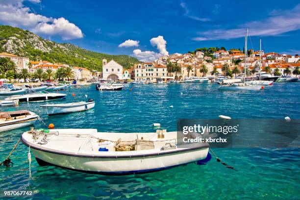 amazing town of hvar waterfront - hvar town stock pictures, royalty-free photos & images