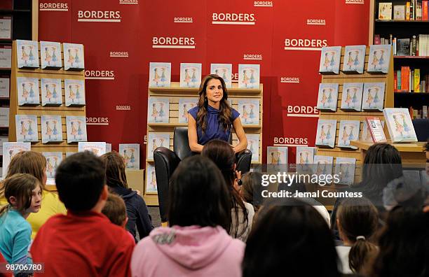 Her Majesty Queen Rania Al Abdullah of Jordan reads her new book "The Sandwich Swap" to local school children at Borders Books & Music, Columbus...