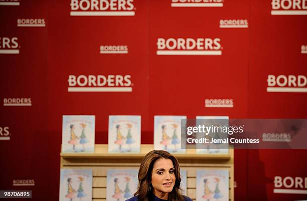 Her Majesty Queen Rania Al Abdullah of Jordan reads her new book "The Sandwich Swap" to local school children at Borders Books & Music, Columbus...