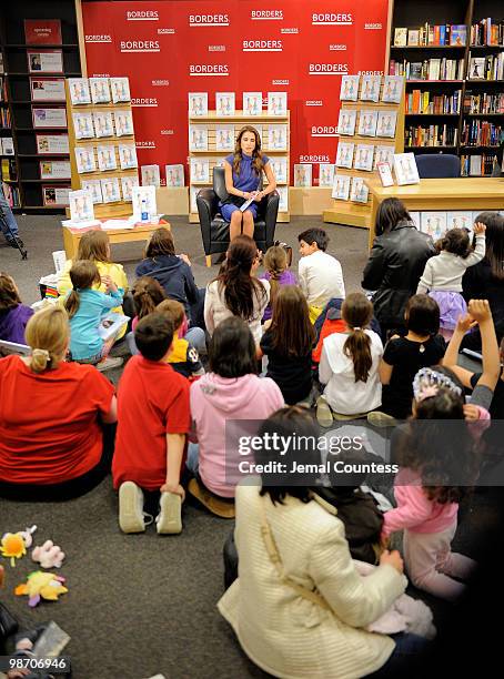 Her Majesty Queen Rania Al Abdullah of Jordan reads her new book "The Sandwich Swap" to local school children at Borders Books & Music, Columbus...