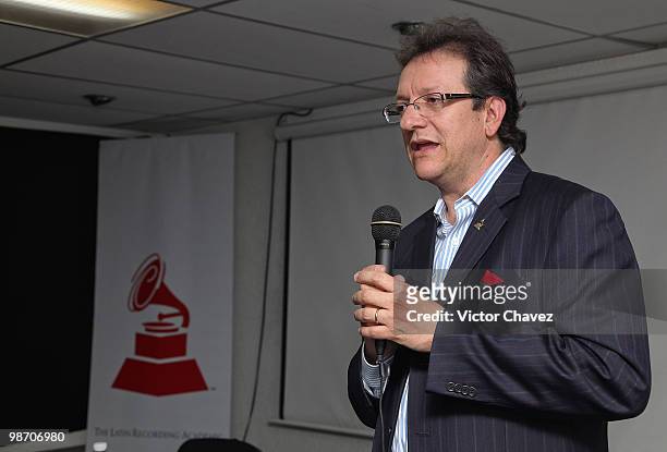 President of the Latin Recording Academy Gabriel Abaroa attends the Grammy at Your School press conference at Academia De Musica - Fermatta on April...