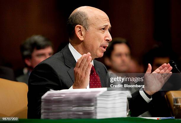 Lloyd C. Blankfein, chairman and chief executive officer of Goldman Sachs Group Inc., testifies at a Senate Homeland Security and Governmental...