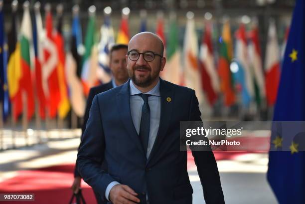 Belgian Prime Minister Charles Michel arrives at The European Council summit in Brussels on June 28, 2018. European Union leaders meet today for the...