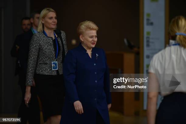 President of Lithuania Dalia Grybauskaite arrives at The European Council summit in Brussels on June 28, 2018. European Union leaders meet today for...