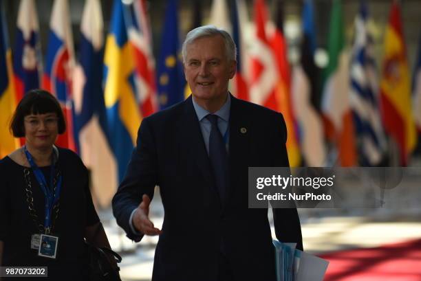 European Chief Negotiator Michael Barnier arrives at The European Council summit in Brussels on June 28, 2018. European Union leaders meet today for...