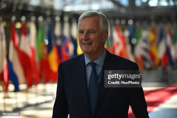 European Chief Negotiator Michael Barnier arrives at The European Council summit in Brussels on June 28, 2018. European Union leaders meet today for...