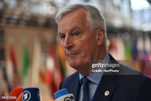 European Chief Negotiator Michael Barnier arrives at The European Council summit in Brussels on June 28, 2018. European Union leaders meet today for...
