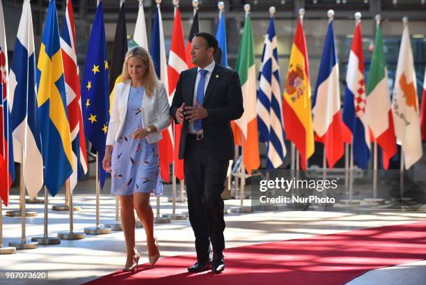 Irish Prime Minister Leo Varadkar arrives at The European Council summit in Brussels on June 28, 2018. European Union leaders meet today for the...