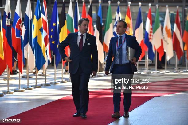 Louxembourg's Prime Minister Xavier Bettel arrives at The European Council summit in Brussels on June 28, 2018. European Union leaders meet today for...