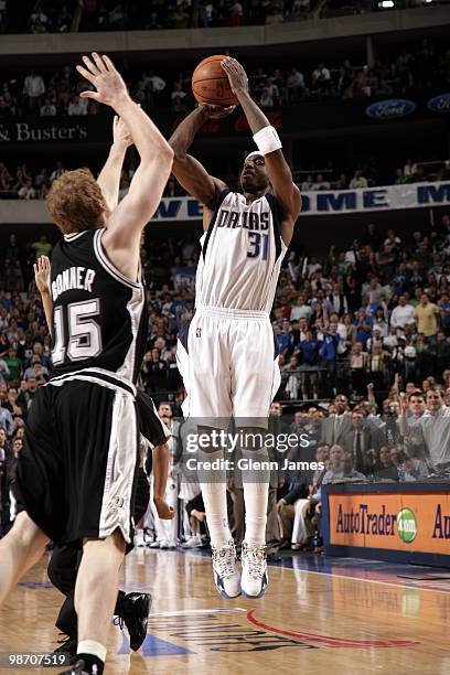 Jason Terry of the Dallas Mavericks shoots a jump shot against Matt Bonner of the San Antonio Spurs in Game Two of the Western Conference...