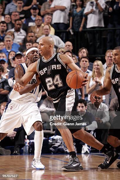 Richard Jefferson of the San Antonio Spurs drives against Jason Terry of the Dallas Mavericks in Game Two of the Western Conference Quarterfinals...