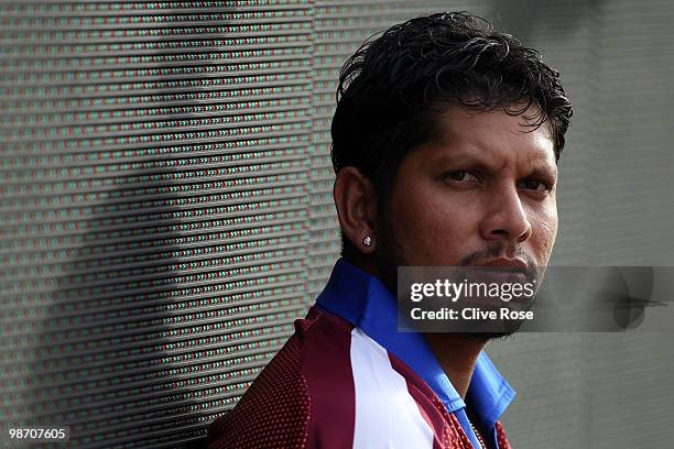 Ramnaresh Sarwan of West Indies looks on during The ICC T20 World Cup warm up match between Ireland and New Zealand at The Guyana National Stadium...