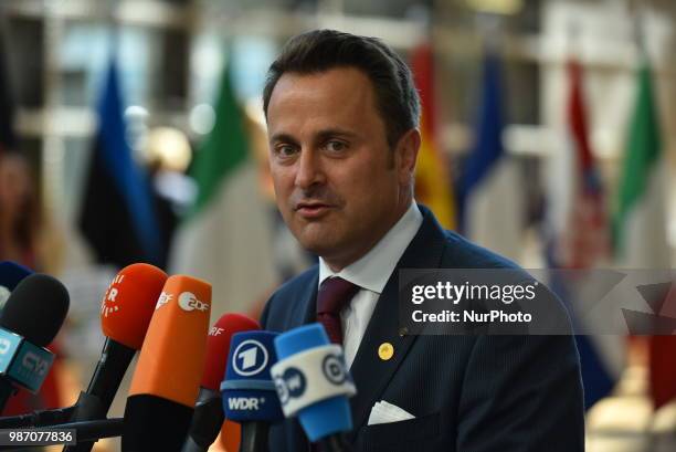 Louxembourg's Prime Minister Xavier Bettel arrives at The European Council summit in Brussels on June 28, 2018. European Union leaders meet today for...