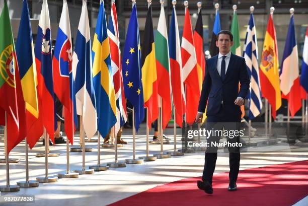 Austria's Chancellor Sebastian Kurtz arrives at The European Council summit in Brussels on June 28, 2018. European Union leaders meet today for the...