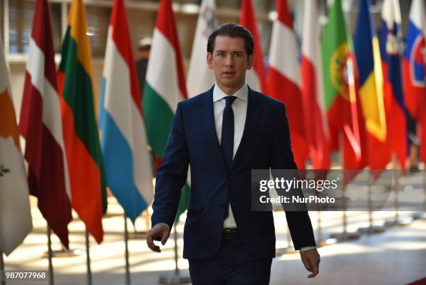 Austria's Chancellor Sebastian Kurtz arrives at The European Council summit in Brussels on June 28, 2018. European Union leaders meet today for the...