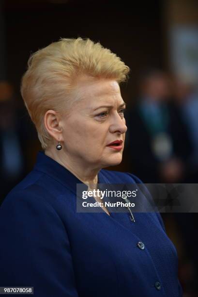 President of Lithuania Dalia Grybauskaite arrives at The European Council summit in Brussels on June 28, 2018. European Union leaders meet today for...