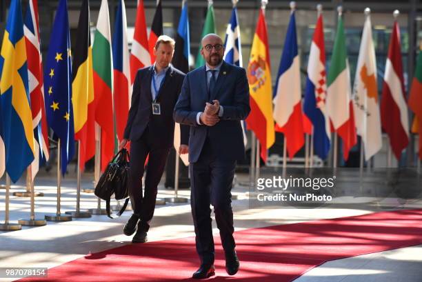 Belgian Prime Minister Charles Michel arrives at The European Council summit in Brussels on June 28, 2018. European Union leaders meet today for the...