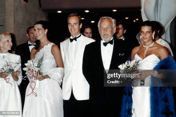 Princess Caroline of Monaco, Prince Albert of Monaco, prince Rainier III of Monaco and princess Stéphanie of Monaco arrive on August 10, 1984 at the...