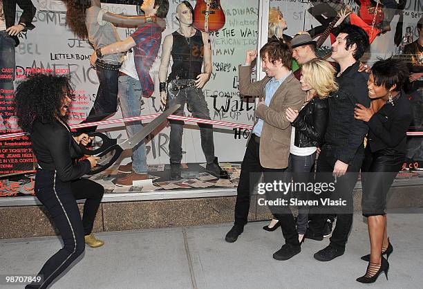 The cast of Broadway musical "American Idiot" Rebecca Naomi Jones, John Gallahger, Jr., Mary Faber, Michael Esper and Christina Sajous unveil store...