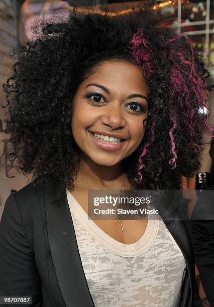 The cast member of Broadway musical "American Idiot" Rebecca Naomi Jones unveils store windows styled with Nudie denim at Bloomingdale's 59th Street...