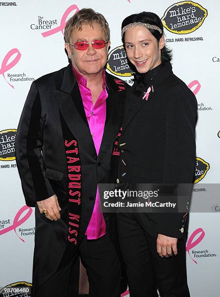 Sir Elton John and Olympic figure skater Johnny Weir attend the 2010 Breast Cancer Research Foundation's Hot Pink Party at The Waldorf=Astoria on...