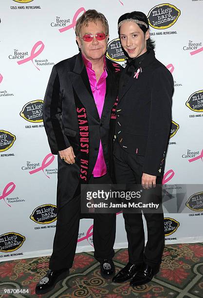 Sir Elton John and Olympic figure skater Johnny Weir attend the 2010 Breast Cancer Research Foundation's Hot Pink Party at The Waldorf=Astoria on...