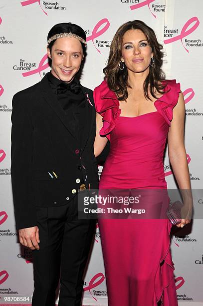 Figure skater Johnny Weir and actress Elizabeth Hurley attend the 2010 Breast Cancer Research Foundation's Hot Pink Party at The Waldorf=Astoria on...