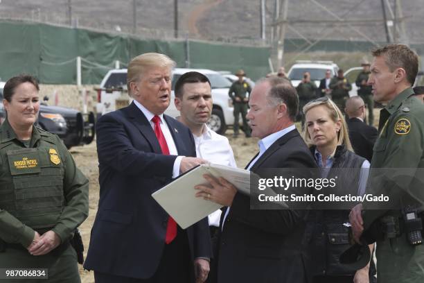 Project Manager James O'Loughlin explaining Border Wall prototypes to President Donald J Trump, accompanied with DHS Secretary Kirstjen Nielsen, CBP...