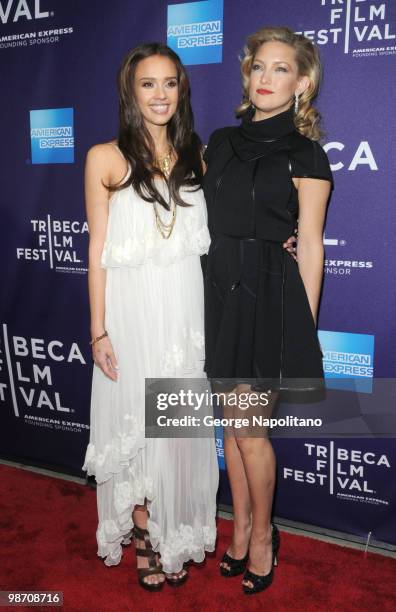 Jessica Alba nd Kate Hudson attend the "The Killer Inside Me" premiere during the 9th Annual Tribeca Film Festival at the SVA Theater on April 27,...