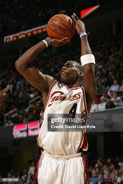 Antawn Jamison of the Cleveland Cavaliers shoots a jumper against the Chicago Bulls in Game Five of the Eastern Conference Quarterfinals at The...