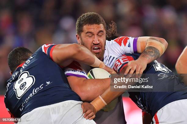 William Chambers of the Storm competes during the round 16 NRL match between the Sydney Roosters and the Melbourne Storm at Adelaide Oval on June 29,...