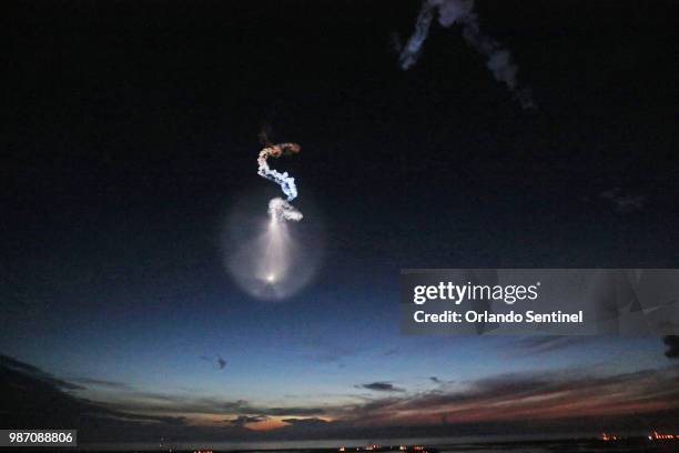 SpaceX Falcon 9 rocket launches just before dawn Friday, June 29, 2018 at Launch Complex 40 at Cape Canaveral Air Force Station carrying supplies to...