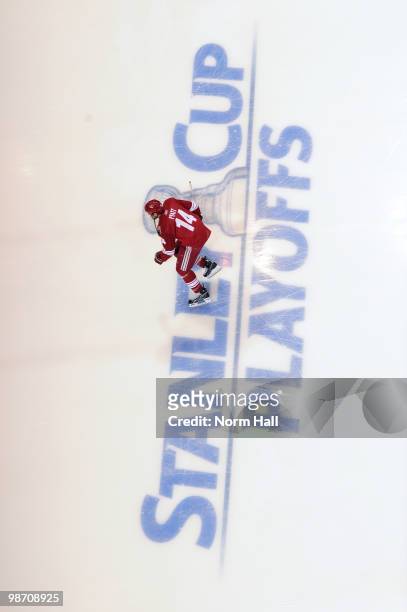 Taylor Pyatt of the Phoenix Coyotes warms up prior to taking on the Detroit Red Wings in Game Seven of the Western Conference Quarterfinals during...