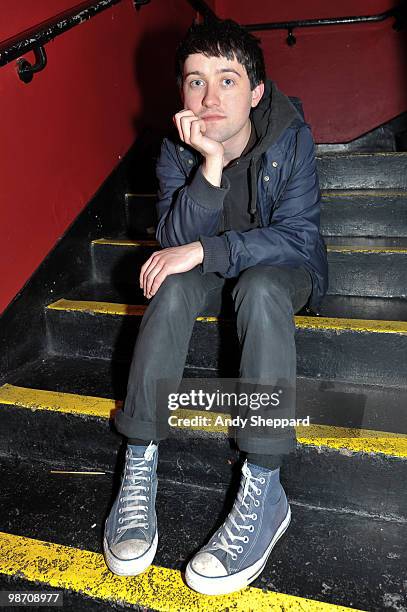 Conor J. O'Brian of Irish indie folk band Villagers poses for photos backstage at Madame Jojo's on April 27, 2010 in London, England.