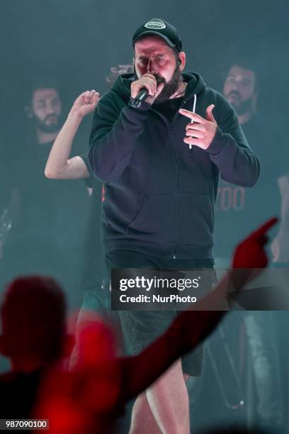 Music group La Raíz during concert in Burgos, Spain. June 29, 2018.