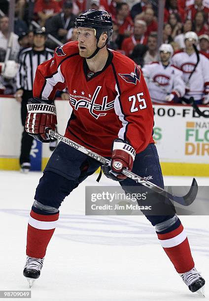 Jason Chimera of the Washington Capitals skates against the Montreal Canadiens in Game Five of the Eastern Conference Quarterfinals during the 2010...