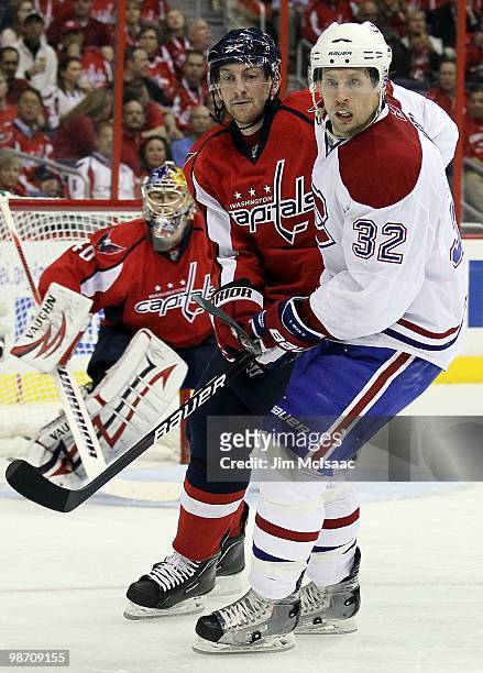 Travis Moen of the Washington Capitals skates against the Montreal Canadiens in Game Five of the Eastern Conference Quarterfinals during the 2010 NHL...