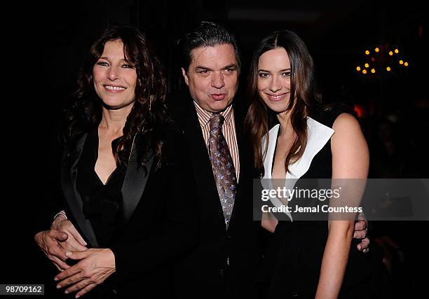 Actors Catherine Keener, Oliver Platt and Rebecca Hall attend the "Please Give" after party during the 2010 Tribeca Film Festival at Thom Bar on...
