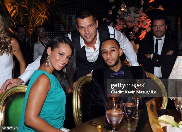 Alicia Keys, Ricky Martin and Swizz Beatz attend Jennifer Lopez's Surprise Birthday Party at the Edison Ballroom on July 25, 2009 in New York City.