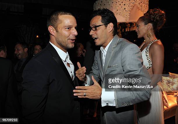 Ricky Martin and Marc Anthony attend Jennifer Lopez's Surprise Birthday Party at the Edison Ballroom on July 25, 2009 in New York City.