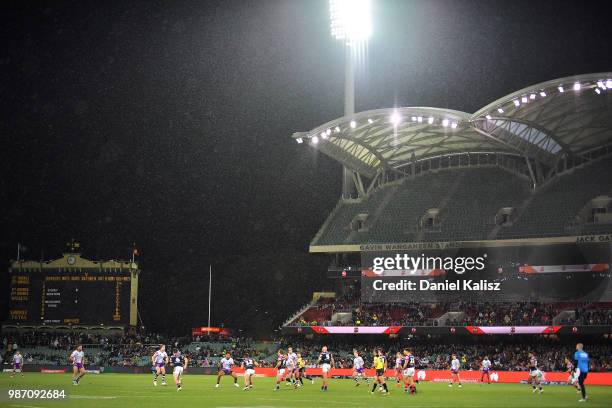 General view of play during the round 16 NRL match between the Sydney Roosters and the Melbourne Storm at Adelaide Oval on June 29, 2018 in Adelaide,...