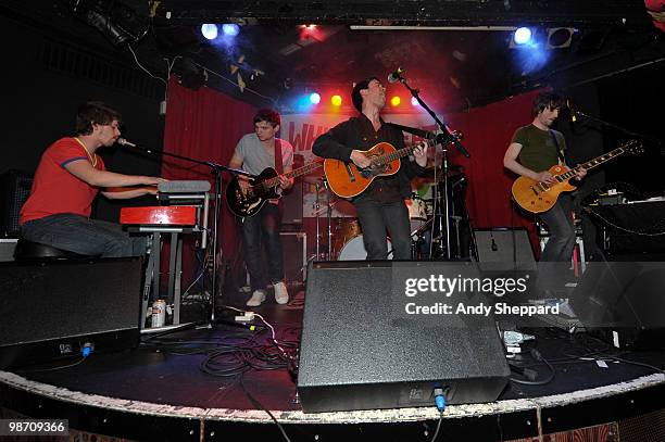 Cormac Curran, Danny Snow, Conor J. O'Brian and Tommy McLaughlin of Irish indie folk band Villagers perform on stage at Madame Jojo's on April 27,...