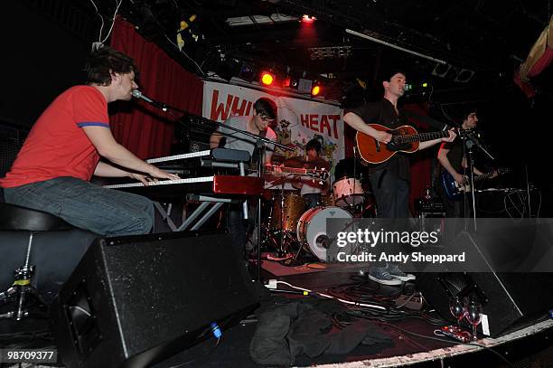 Cormac Curran, Danny Snow, James Byrne, Conor J. O'Brian and Tommy McLaughlin of Irish indie folk band Villagers perform on stage at Madame Jojo's on...